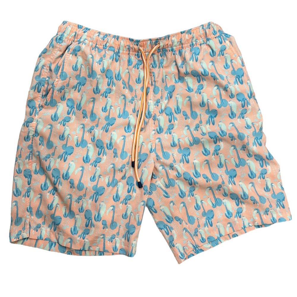 Peter Millar Men’s Pastel Flamingo Print Swim Trunks